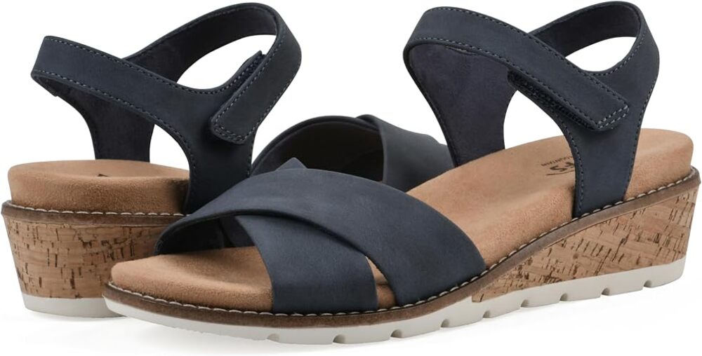CLIFFS BY WHITE MOUNTAIN Women's Tinna Cork Wedge Sandal, Navy/Nubuck, 6.5 M